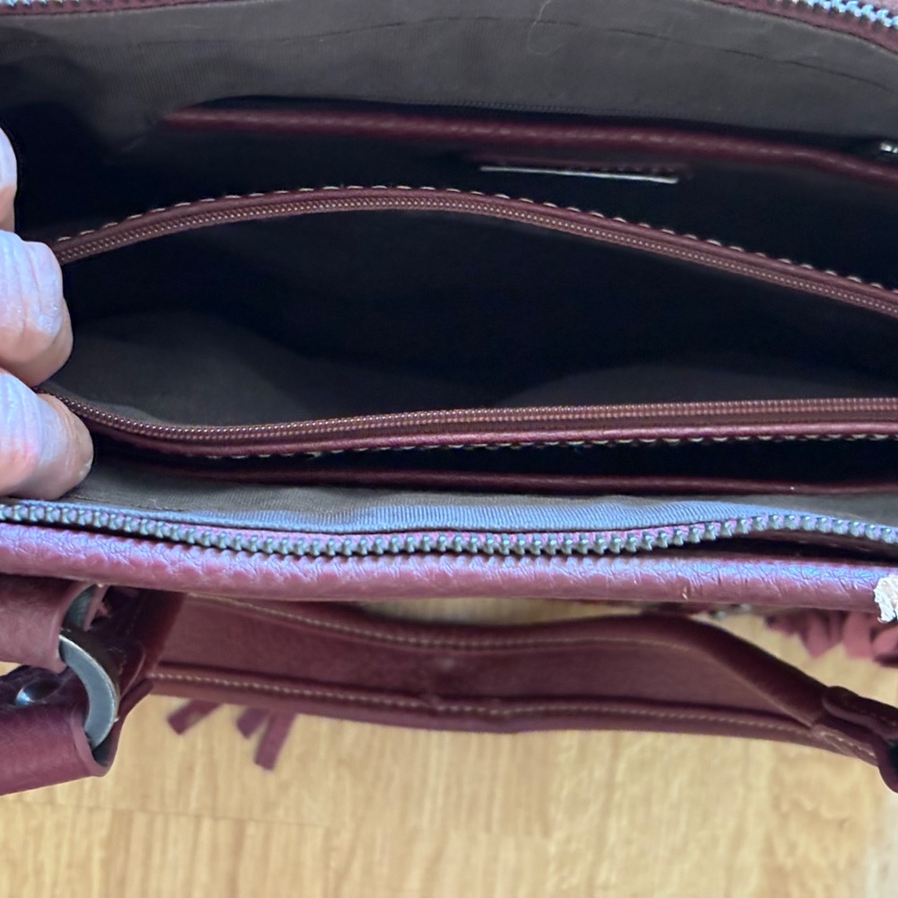 Trinity Ranch Tooled Wine Red Leather Handbag - image 6